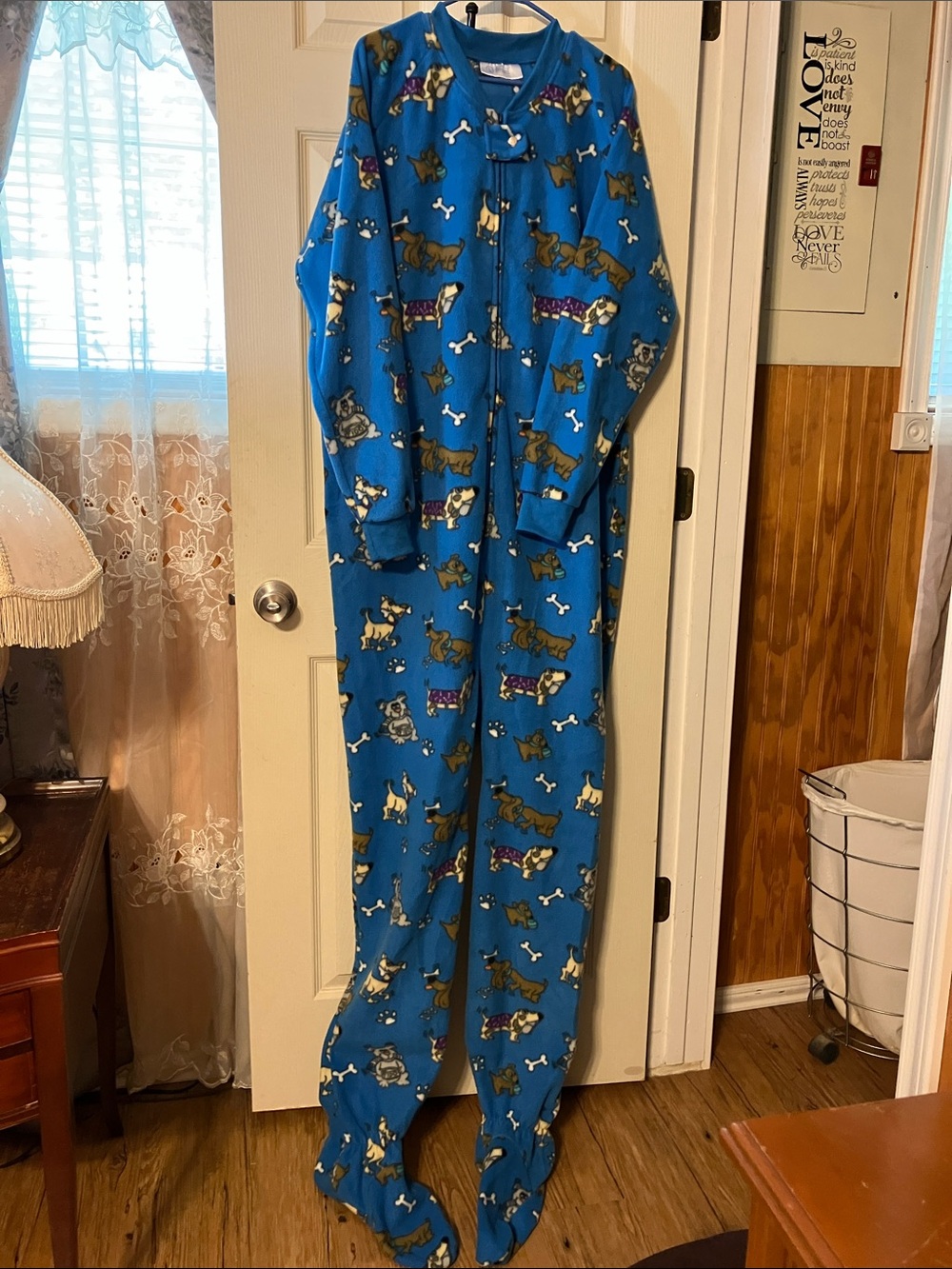 Men's Blue Dog-Print Fleece Pajama Onesie